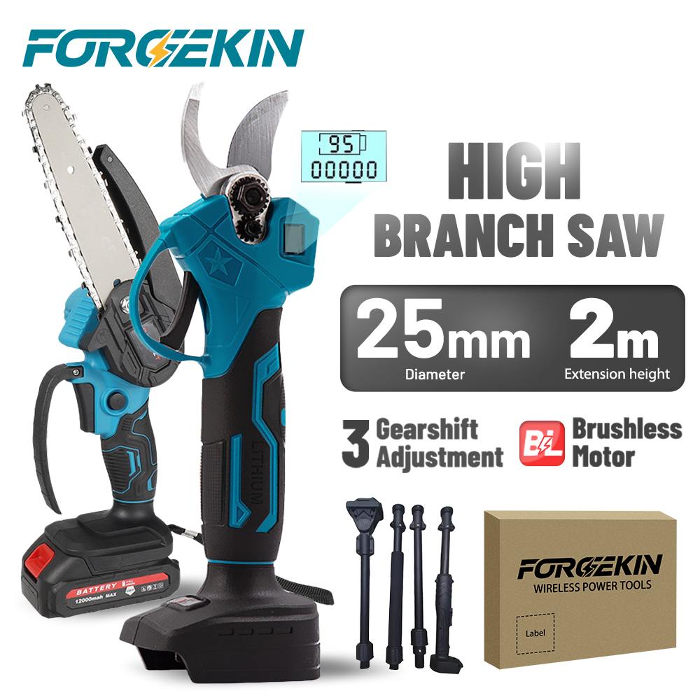 Electric Pruner With Extension Pole - FORGEKIN Brushless Telescoping Pole Electric Chainsaw