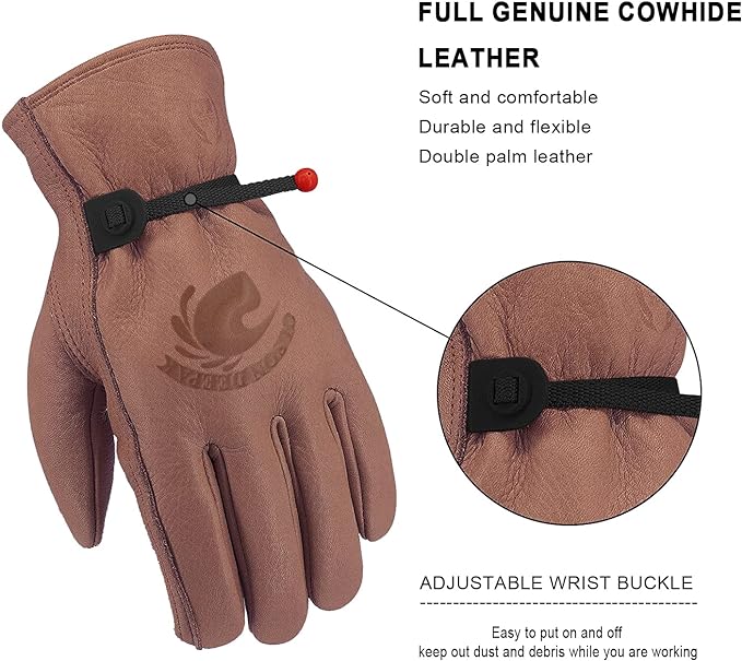 Cowhide Leather Gloves for Men - Gardening Gloves Thorn Proof Leather 评论和价格