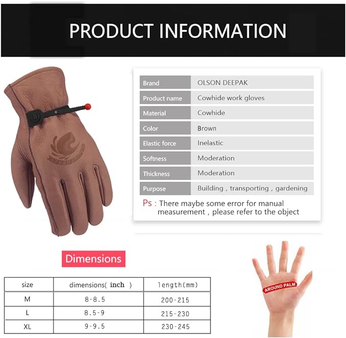 Cowhide Leather Gloves for Men - Gardening Gloves Thorn Proof Leather 评论和价格